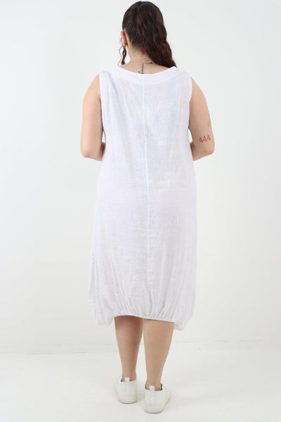 Button Pockets Linen Vest Midi Dress - Lashra Fashion