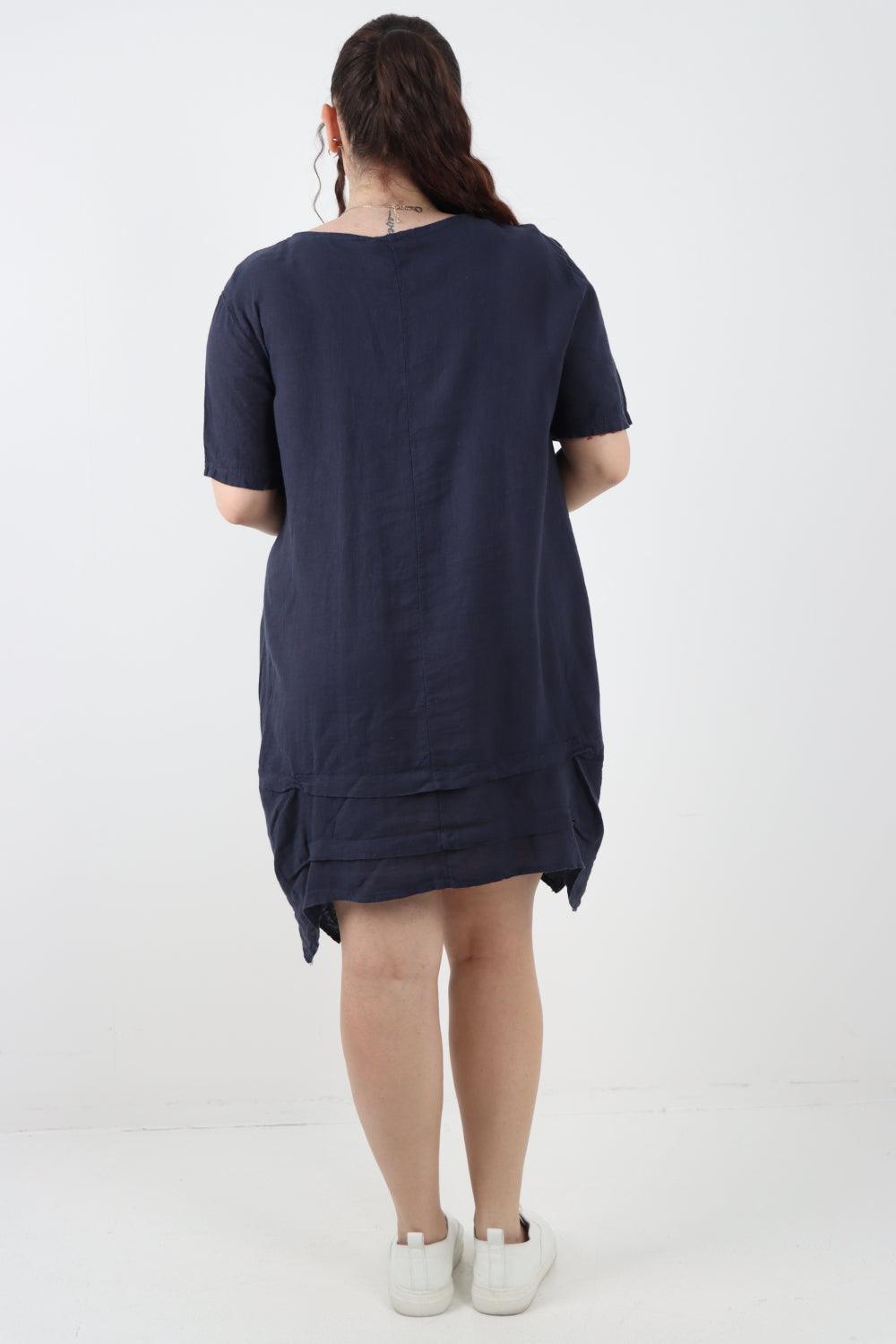 Panel Hem Front Pocket Linen Dress - Lashra Fashion