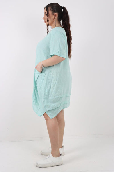 Panel Hem Front Pocket Linen Dress - Lashra Fashion