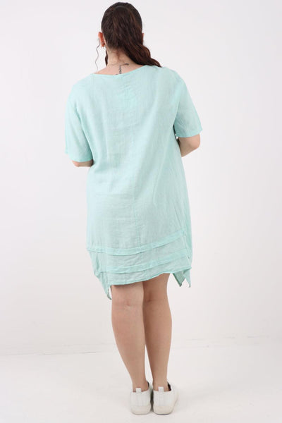 Panel Hem Front Pocket Linen Dress - Lashra Fashion