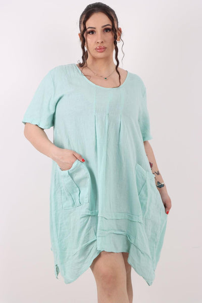 Panel Hem Front Pocket Linen Dress - Lashra Fashion