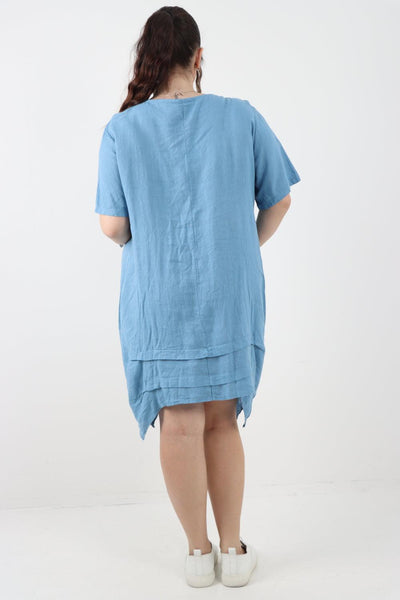 Panel Hem Front Pocket Linen Dress - Lashra Fashion