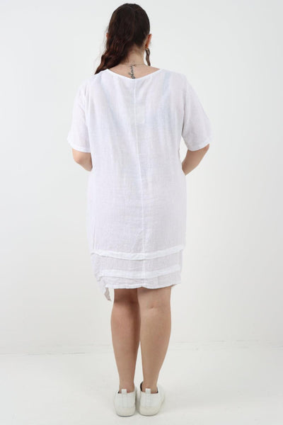 Panel Hem Front Pocket Linen Dress - Lashra Fashion