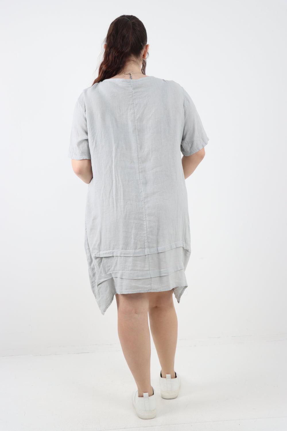 Panel Hem Front Pocket Linen Dress - Lashra Fashion