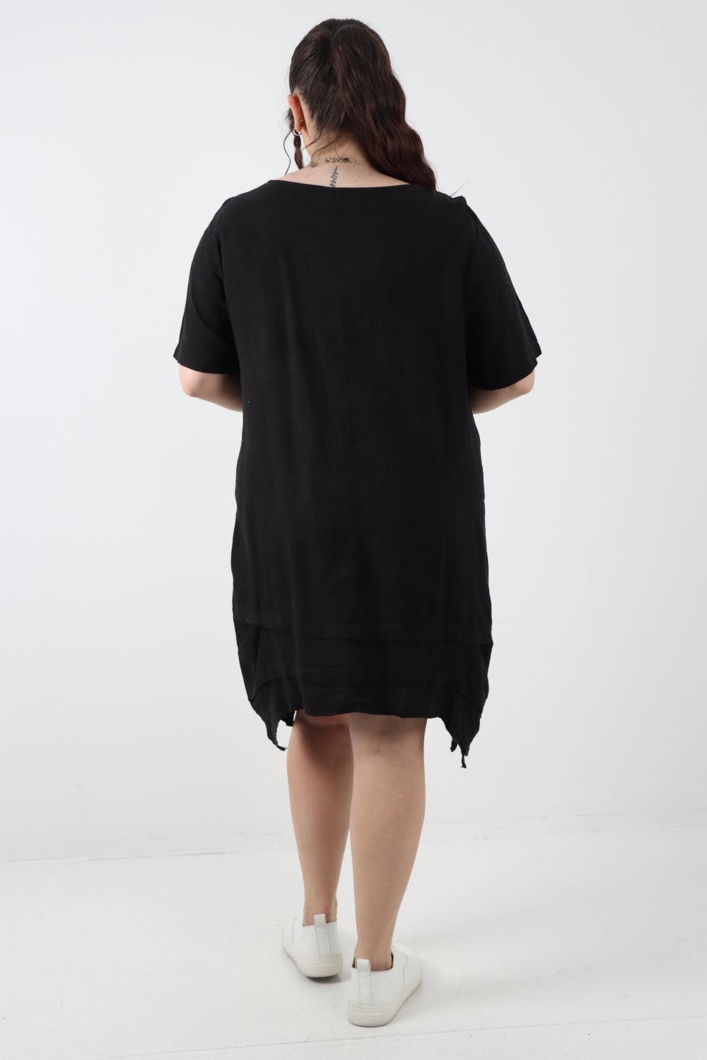 Panel Hem Front Pocket Linen Dress - Lashra Fashion