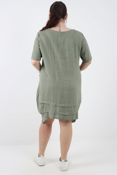 Panel Hem Front Pocket Linen Dress - Lashra Fashion