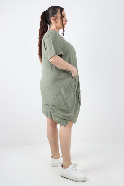 Panel Hem Front Pocket Linen Dress - Lashra Fashion