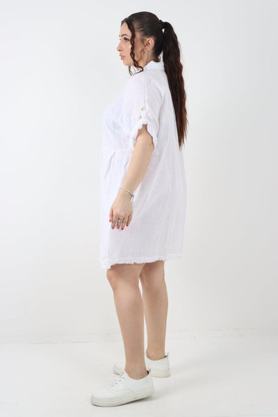 Collared Neck Raw Cut Hem Mini Dress - Lashra Fashion