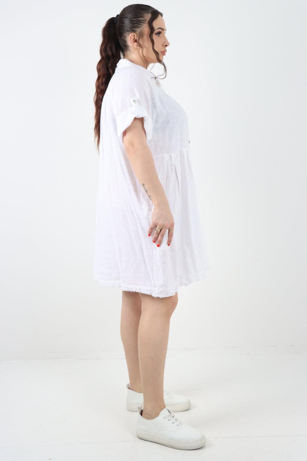 Collared Neck Raw Cut Hem Mini Dress - Lashra Fashion