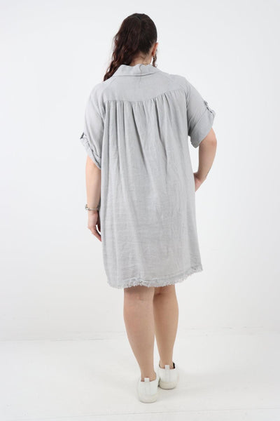 Collared Neck Raw Cut Hem Mini Dress - Lashra Fashion