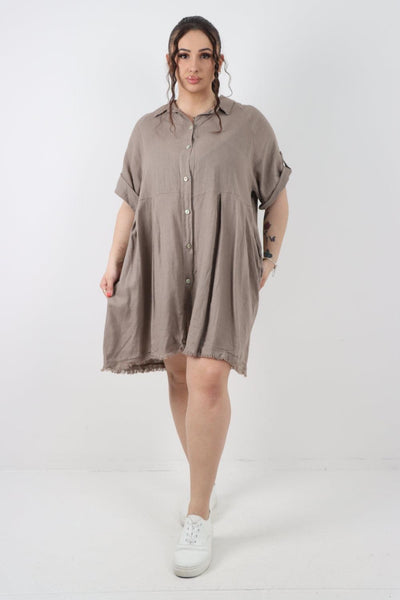 Collared Neck Raw Cut Hem Mini Dress - Lashra Fashion