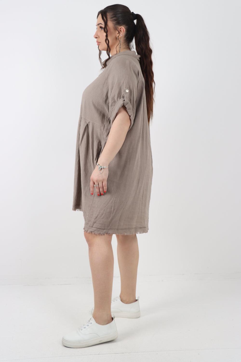 Collared Neck Raw Cut Hem Mini Dress - Lashra Fashion