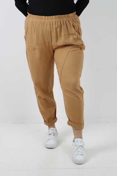 Side Pockets Roll Up Linen Trouser