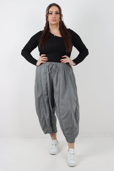 Elasticated Waist Drawstring Detail Cropped Linen Trouser - Lashra Fashion