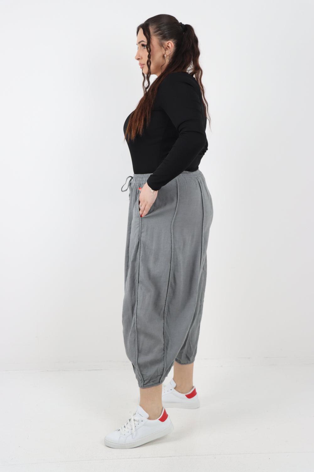 Elasticated Waist Drawstring Detail Cropped Linen Trouser - Lashra Fashion