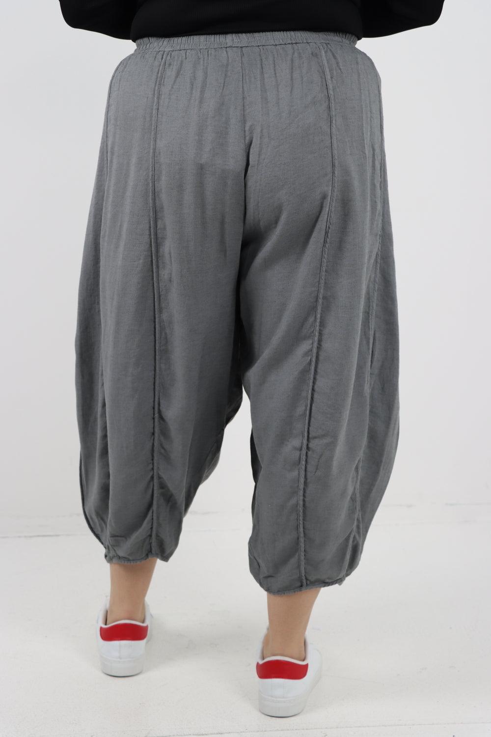 Elasticated Waist Drawstring Detail Cropped Linen Trouser - Lashra Fashion