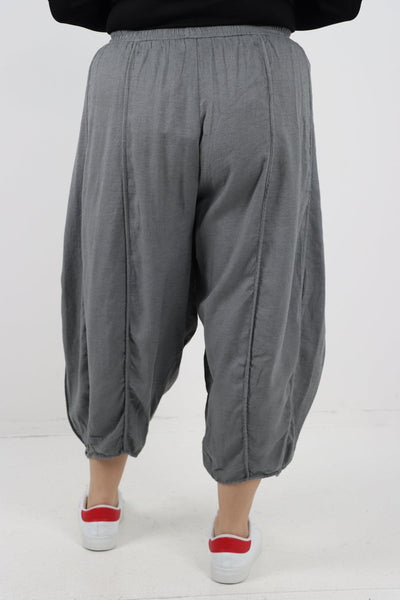 Elasticated Waist Drawstring Detail Cropped Linen Trouser - Lashra Fashion