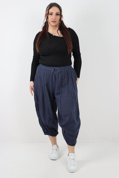 Elasticated Waist Drawstring Detail Cropped Linen Trouser - Lashra Fashion