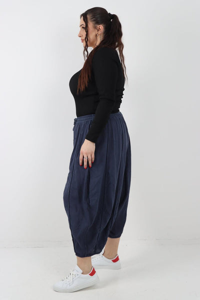 Elasticated Waist Drawstring Detail Cropped Linen Trouser - Lashra Fashion