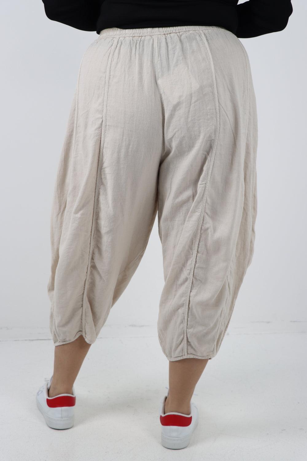 Elasticated Waist Drawstring Detail Cropped Linen Trouser - Lashra Fashion