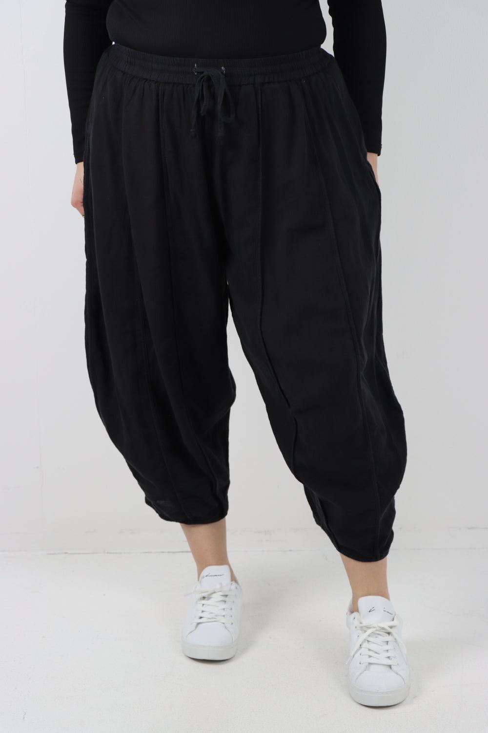 Elasticated Waist Drawstring Detail Cropped Linen Trouser - Lashra Fashion