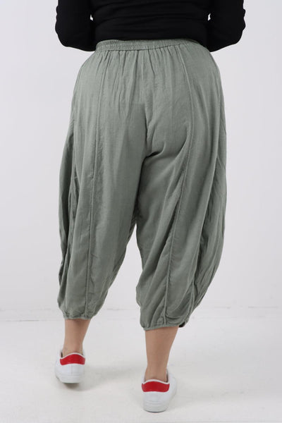 Elasticated Waist Drawstring Detail Cropped Linen Trouser - Lashra Fashion