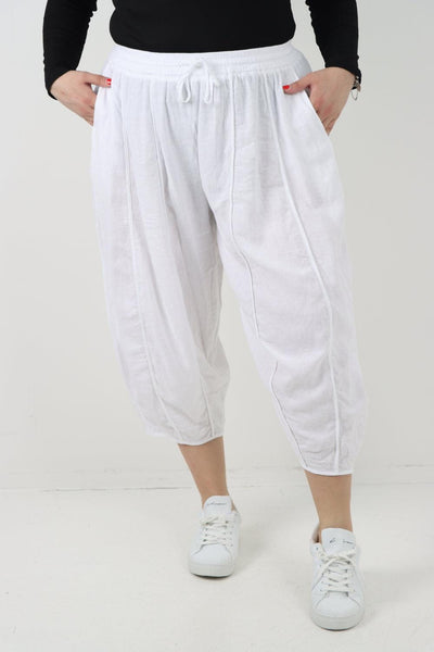 Elasticated Waist Drawstring Detail Cropped Linen Trouser - Lashra Fashion