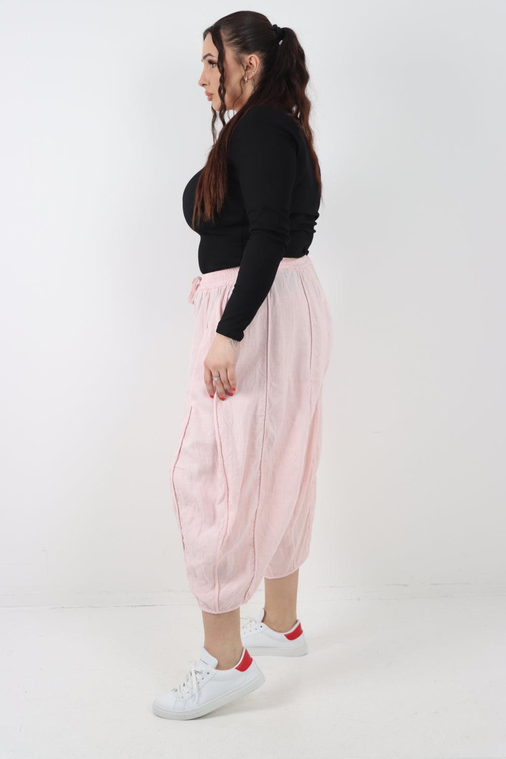 Elasticated Waist Drawstring Detail Cropped Linen Trouser - Lashra Fashion