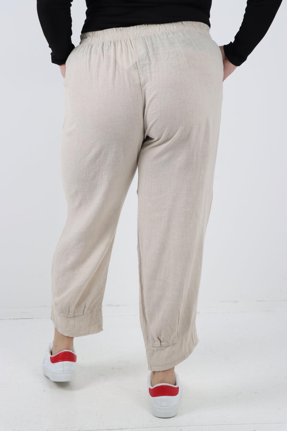 Button Detail Cuff Linen Trouser - Lashra Fashion