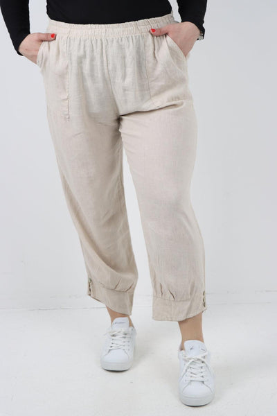 Button Detail Cuff Linen Trouser - Lashra Fashion