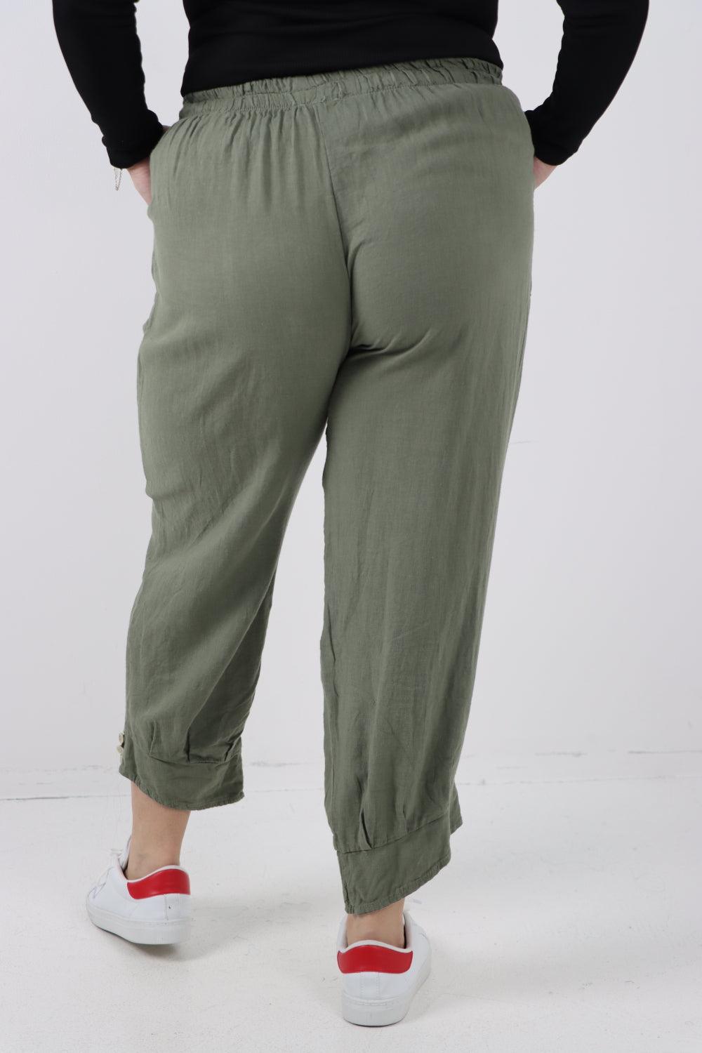 Button Detail Cuff Linen Trouser - Lashra Fashion