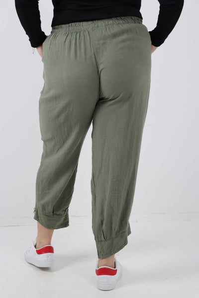 Button Detail Cuff Linen Trouser - Lashra Fashion