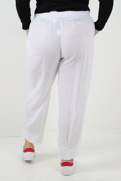 Button Detail Cuff Linen Trouser - Lashra Fashion