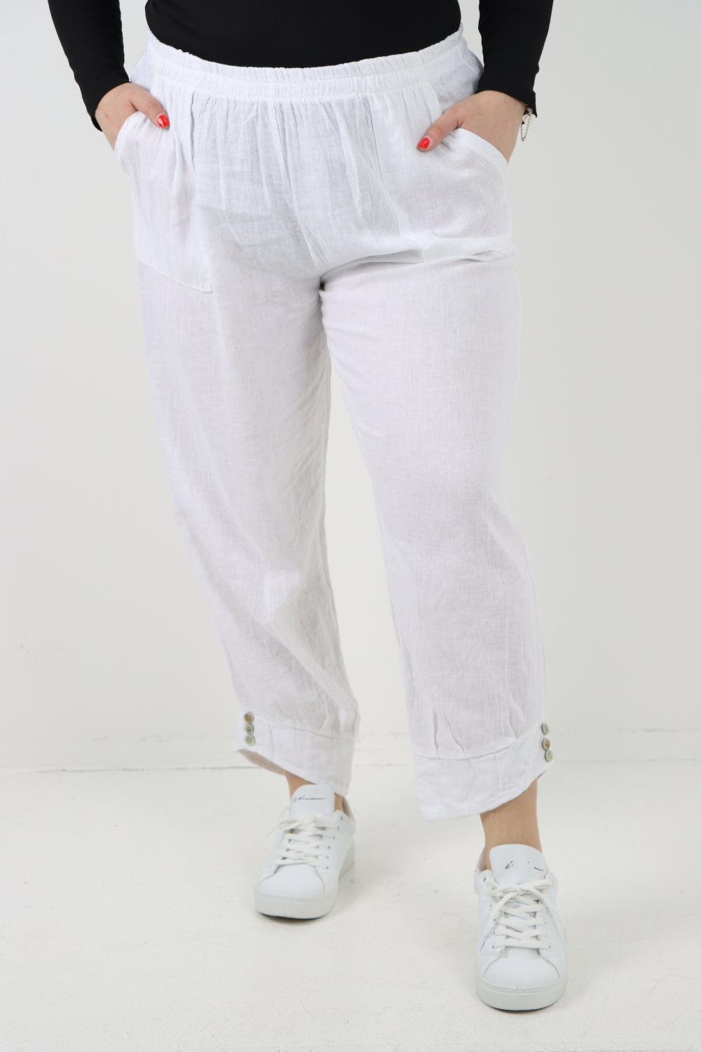 Button Detail Cuff Linen Trouser - Lashra Fashion