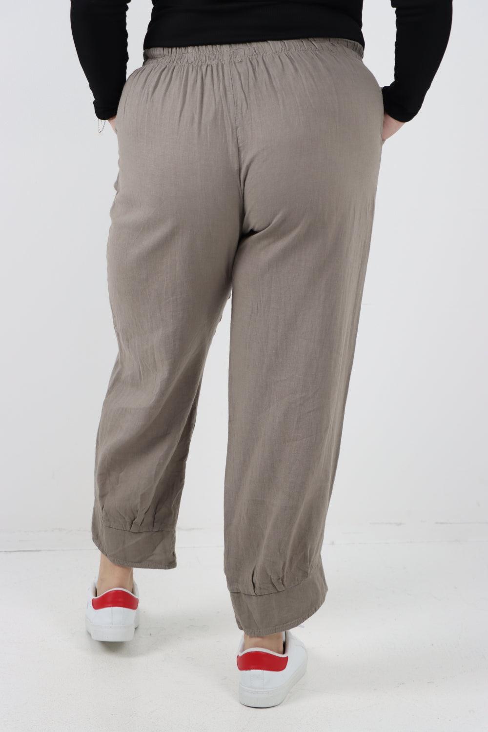 Button Detail Cuff Linen Trouser - Lashra Fashion