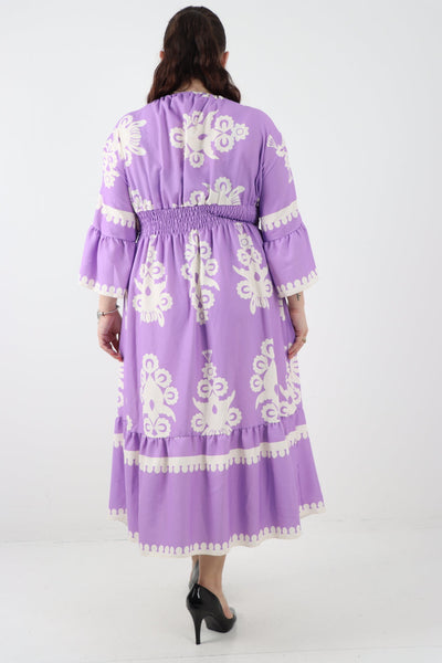 Shirred Elasticated Waist Printed Maxi Dress