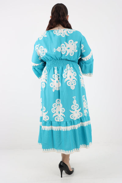 Shirred Elasticated Waist Printed Maxi Dress