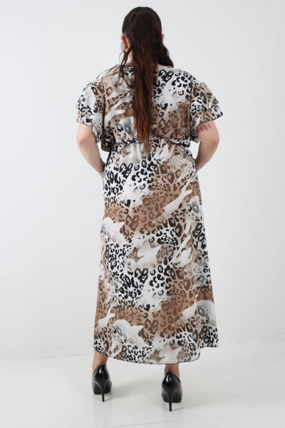 Cheetah Print Wrap Tie Fasten Maxi Dress - Lashra Fashion