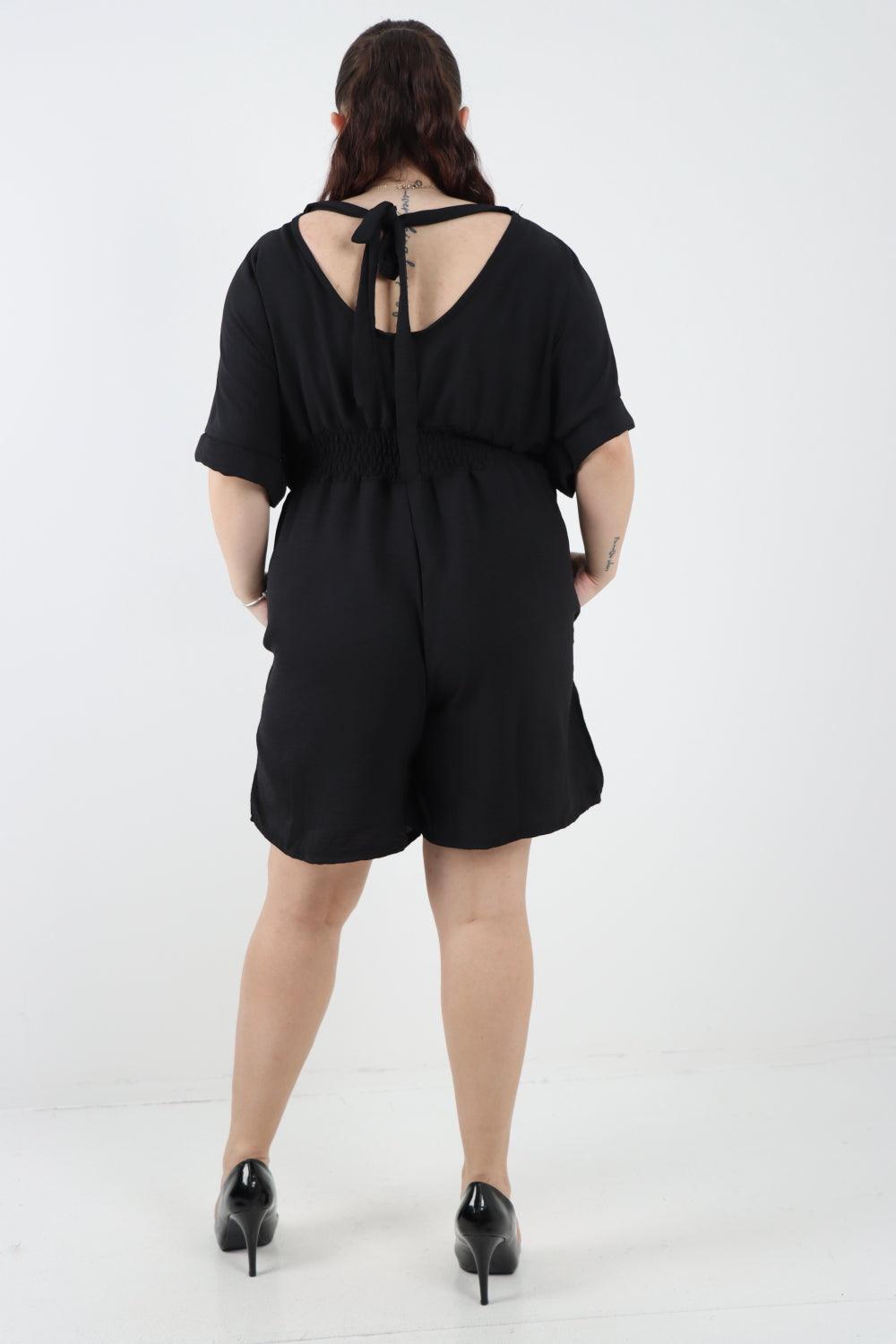 Elasticated Waist Tie Back Playsuit - Lashra Fashion