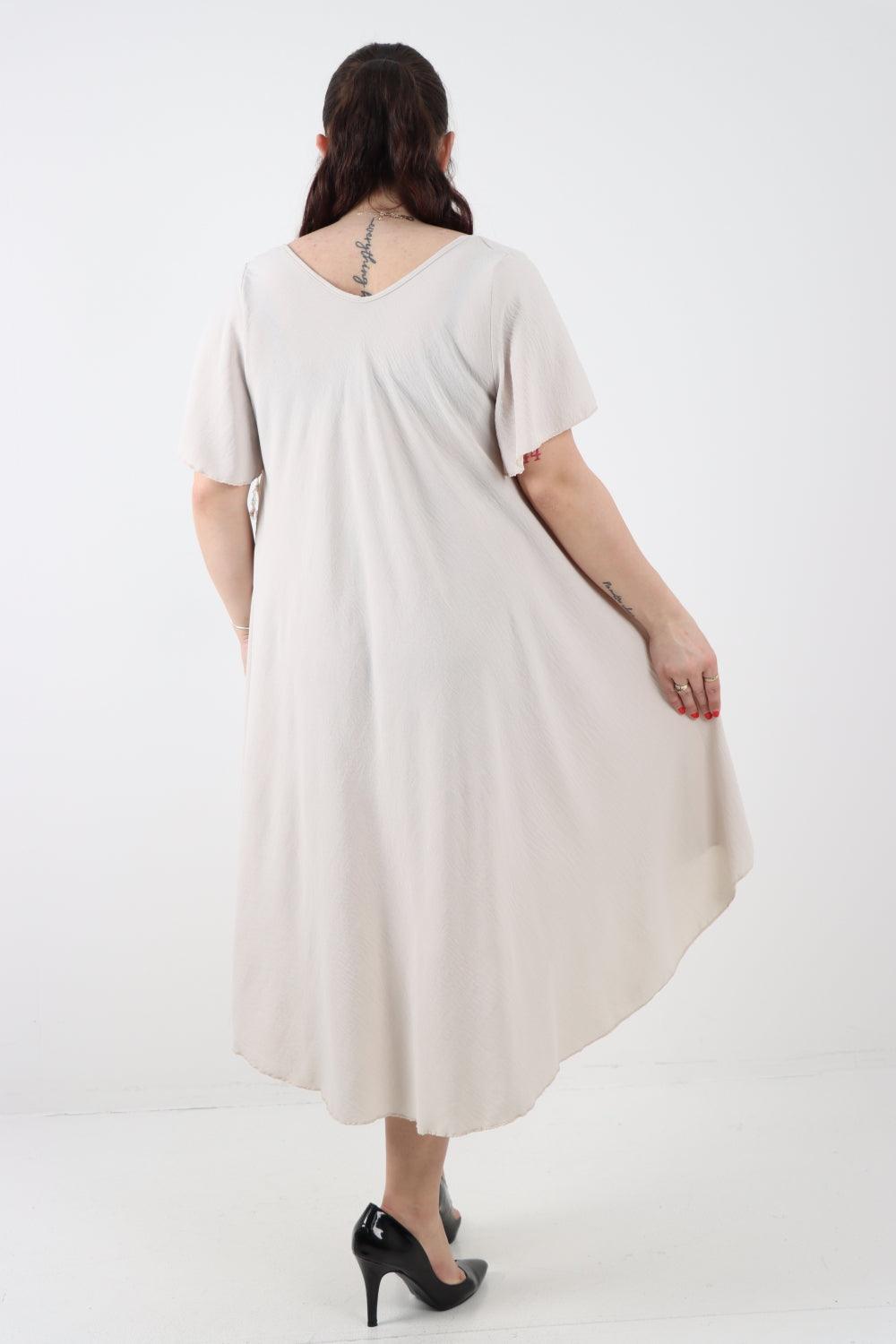 Plain V neck Swing Midi Dress - Lashra Fashion