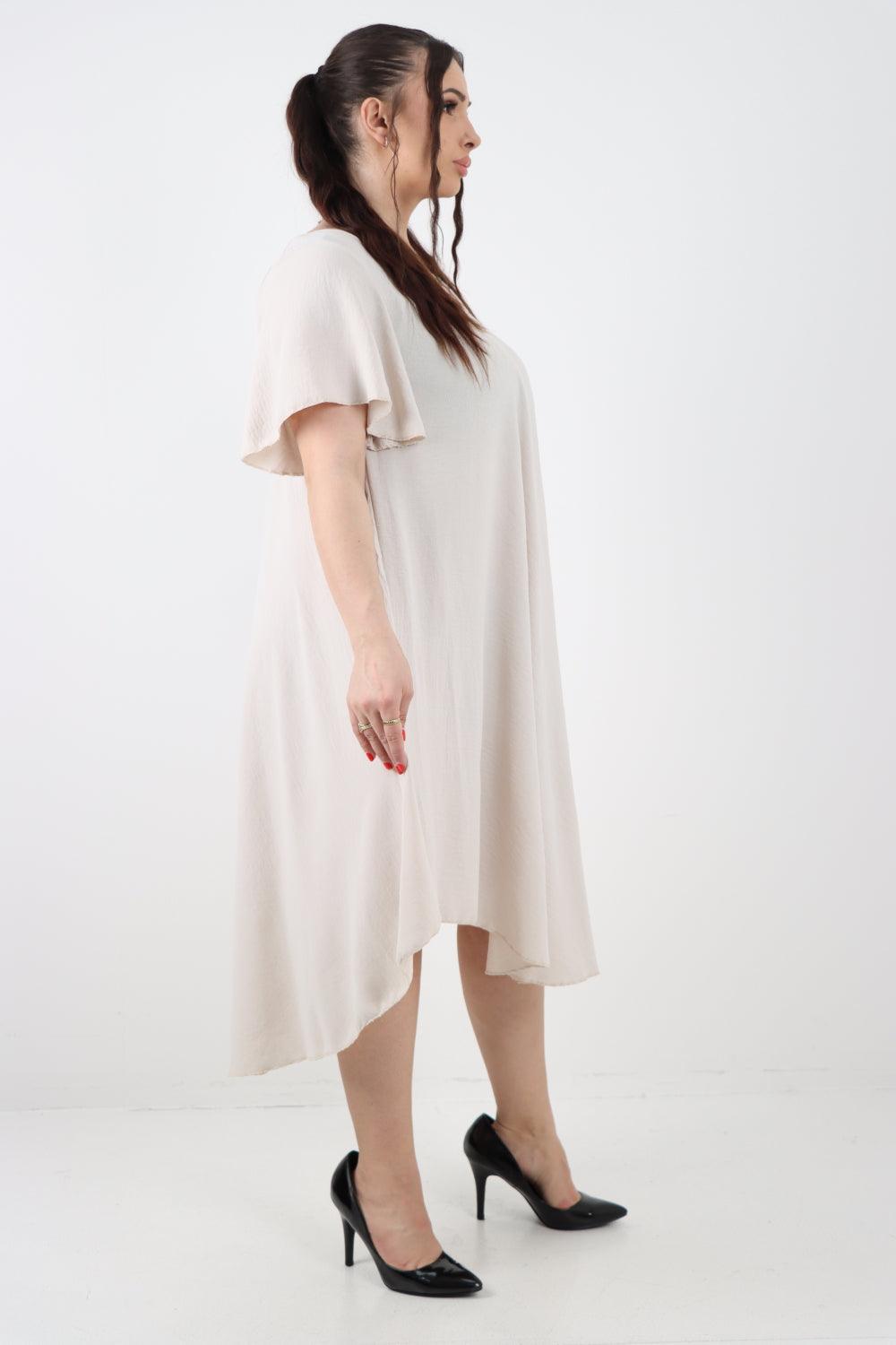 Plain V neck Swing Midi Dress - Lashra Fashion