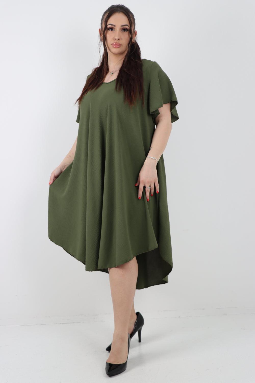 Plain V neck Swing Midi Dress - Lashra Fashion