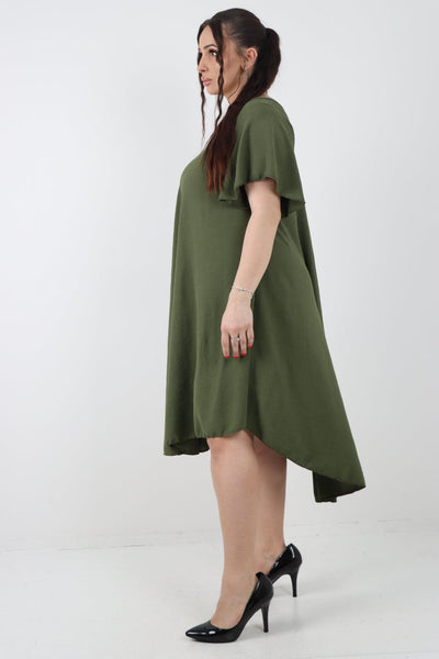 Plain V neck Swing Midi Dress - Lashra Fashion