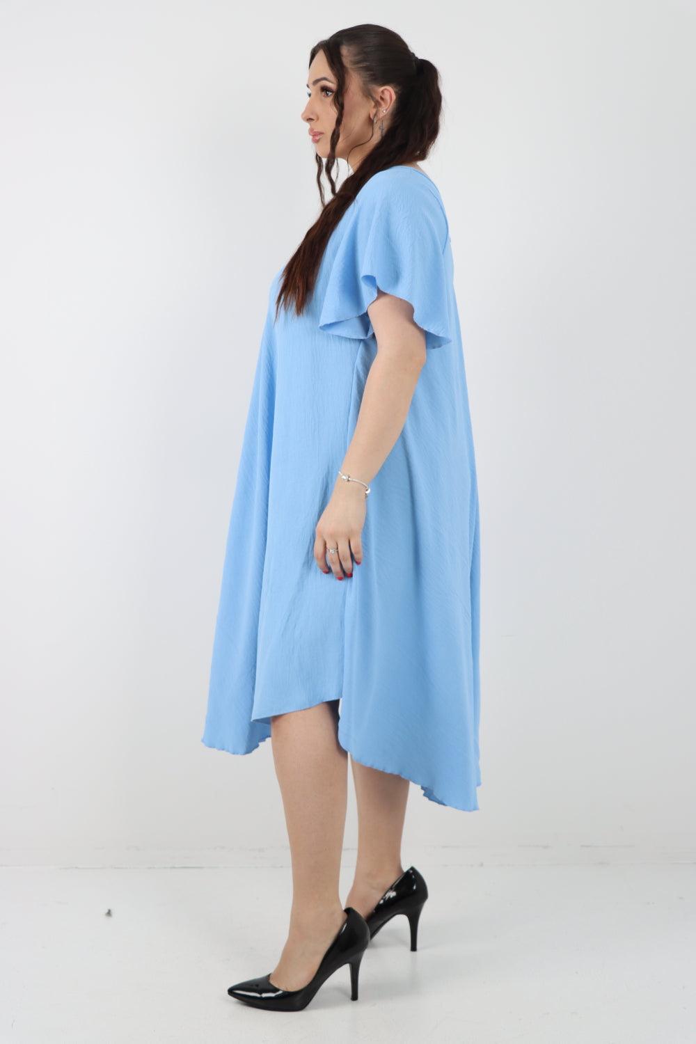 Plain V neck Swing Midi Dress - Lashra Fashion