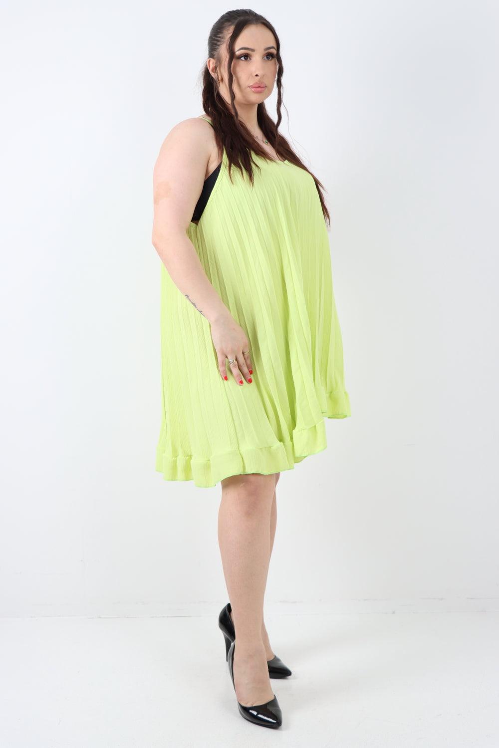 Pleated Frill Hem Swing Dress - Lashra Fashion