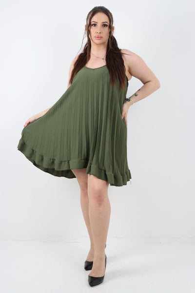 Pleated Frill Hem Swing Dress - Lashra Fashion