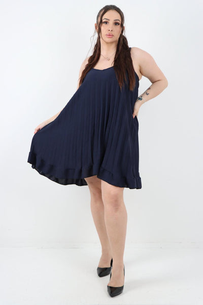 Pleated Frill Hem Swing Dress - Lashra Fashion