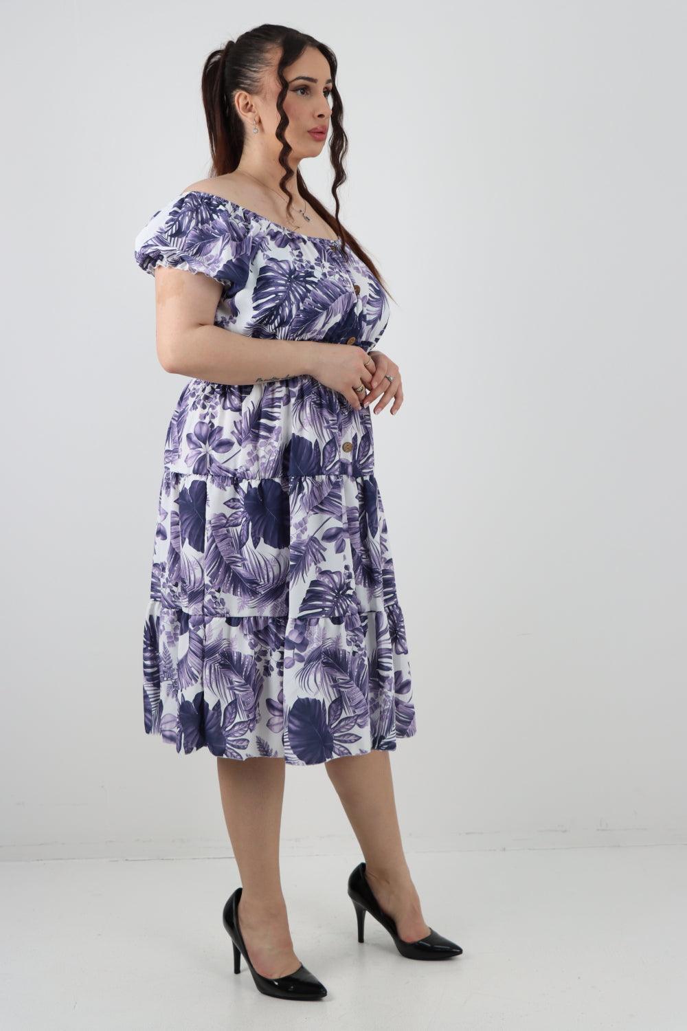 Bardot Printed Puff Sleeve Midi Dress - Lashra Fashion