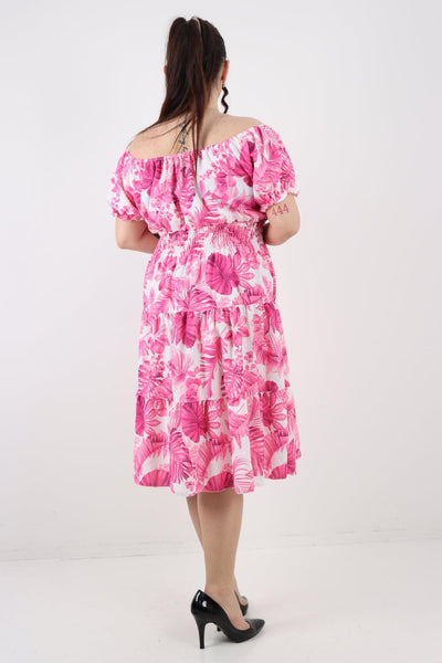 Bardot Printed Puff Sleeve Midi Dress - Lashra Fashion