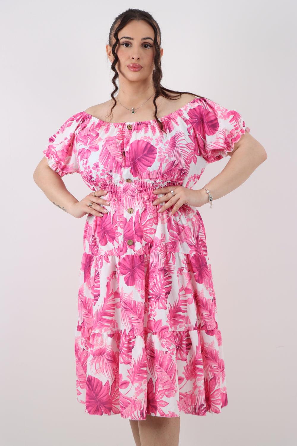 Bardot Printed Puff Sleeve Midi Dress - Lashra Fashion